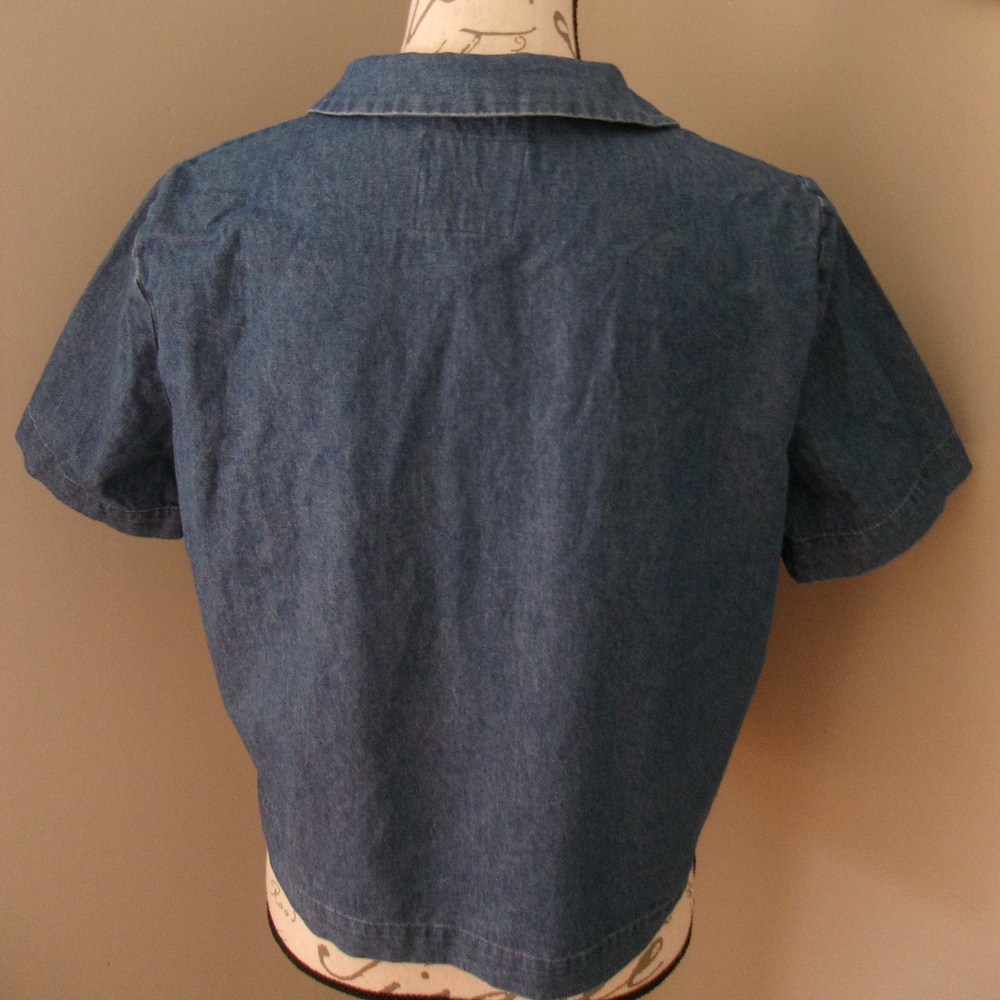 Zara Trafaluc Denim Crop Shirt LARGE - Picture 3 of 4